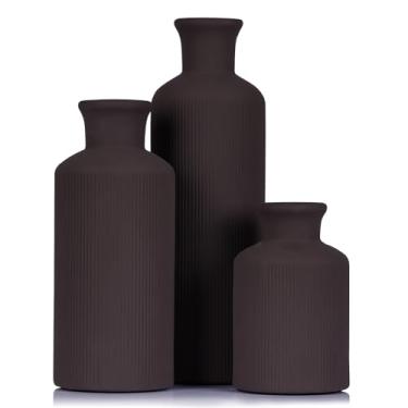 Imagem de Conjunto de 3 vasos de cerâmica - vasos decorativos modernos para decoração de casa, vasos boêmios rústicos para sala de estar, cornija, mesa de jantar, estante, cozinha ou decoração de entrada