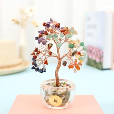 Imagem de DJAPWPX Árvore de cristal decorativa relaxante árvore da vida linda planta de quartzo para decoração de sala de estar e escritório em casa (colorida)