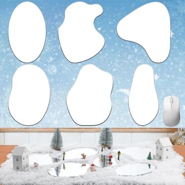 Imagem de Wesiti 6 peças grandes 24 cm espelho de vila natalina acessório de paisagismo em miniatura lagoa de vila de Natal curva lagoa de gelo pista de patinação no gelo decoração de edifícios colecionáveis de