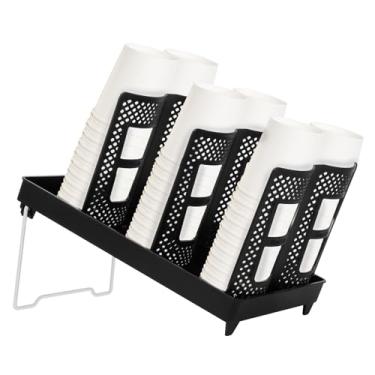 Imagem de Suporte de xícara de café, dispensador de copo e tampa com suporte, organizador de xícara de café ajustável, dispensador de copo descartável de 6 compartimentos, acessórios de bar para estação de café