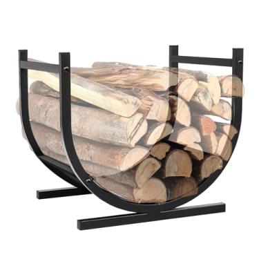 Imagem de uaidie Rack de lenha para interior ou exterior, suporte de tronco de 43 cm com placa inferior fechada para lareira e quintal, organizador de armazenamento de lenha de aço resistente para pátio