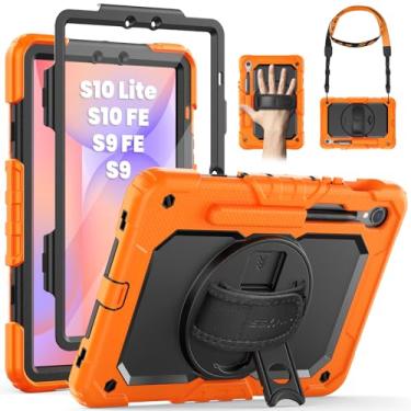 Imagem de SEYMAC Capa para Samsung Galaxy Tab S10 Lite / S10 FE/ S9 FE/ S9 5G (10,9 polegadas/11 pol.), capa protetora resistente à prova de choque com protetor de tela, suporte giratório, alça de mão e suporte