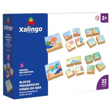 Imagem de Xalingo Blocos Pedagógicos de Montar Fundo do Mar Madeira 32 Peças