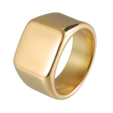 Imagem de Udolfly Anel masculino de aço inoxidável com sinete para homens e mulheres, prata/preto/dourado, anel de dedo quadrado, presente para pai e marido, 12, Metal, Sem pedra preciosa