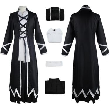 Imagem de Adults Anime Black Robe Cosplay Costumes Japanese Traditional Kimono Uniform Full Set Halloween Outfit for Mens(Black,2XL)