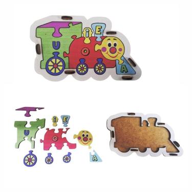 Imagem de Brinquedo Educativo Quebra Cabeça Infantil Trem Locomotiva