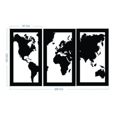 Imagem de Quadro Decoração Vazado Mapa Mundi Mdf 6Mm Preto 200X120 Cm