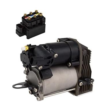 Imagem de TRQ Conjunto de compressor de suspensão a ar e corpo de válvula de 2 peças compatível com Mercedes Benz C216 CL-Class / W221 S-Class