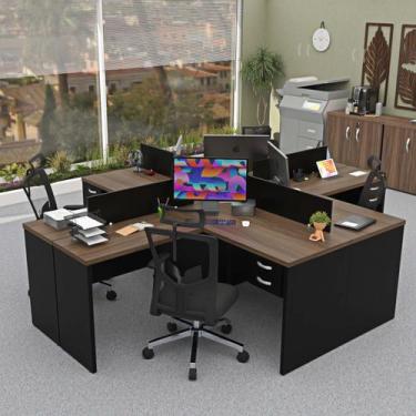 Imagem de Estação Trabalho Ilha de Mesas Em L 140x60cm Com Gaveta Escrivaninha E