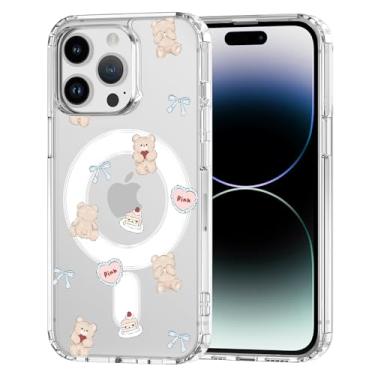 Imagem de Idocolors Linda capa de urso para iPhone 16 Pro Max, compatível com MagSafe, capa magnética de coração de urso, capa de telefone transparente e à prova de choque para mulheres e meninas