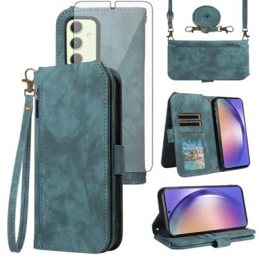 Imagem de Asuwish Capa de celular para Samsung Galaxy A54 5G carteira celular com protetor de tela de vidro temperado alça transversal alça flip zíper suporte para cartão de crédito A545G A 54 54A 4G G5 SM