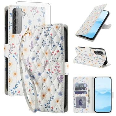 Imagem de Asuwish Capa de celular para Samsung Galaxy S22 Plus S22+ 5G carteira celular com protetor de tela de vidro temperado porta-cartão de flor com suporte para cartão S22+5G S22plus 22S + S 22 22+ A flor