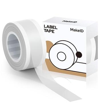 Imagem de MakeID Refil de fita adesiva E1 Q1, 9 mm x 4 m (0,9 cm x 13') adesivo contínuo laminado térmico à prova d'água autoadesivo multiuso substituição de fita de etiquetagem