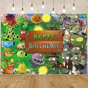 Imagem de Faixa de fundo de festa de aniversário Plants vs Zombies de 1,5 x 0,9 m, decoração de tema de jogo, adereços de fundo fotográfico