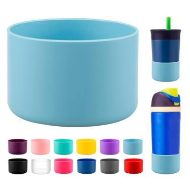 Imagem de Bluwing Bota de silicone para garrafa de água infantil Owala 14/473 g, protetor inferior de manga protetora antiderrapante para copo infantil Owala 340 g, FreeSip 14/473 g (azul claro)