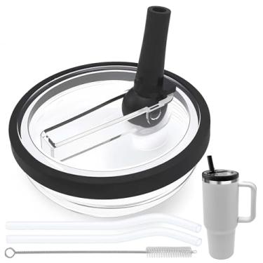 Imagem de Tampa de canudo flip compatível com Stanley Cup 850 g, tampa de substituição à prova de vazamento livre de BPA adequada para copo Stanley Quencher de 850 g, à prova de derramamento, 2 canudos, 1