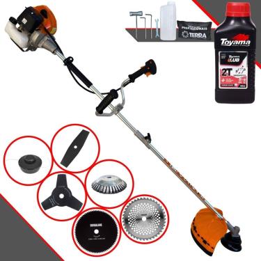 Imagem de Roçadeira Terra GRHB-430 Bipartida À Gasolina 43cc 1,7HP 12000rpm Cortador de Grama 6 Em 1 Com Carretel + Kit 4 Facas + Escova de Aço + ÓLEO TOYAMA 2T