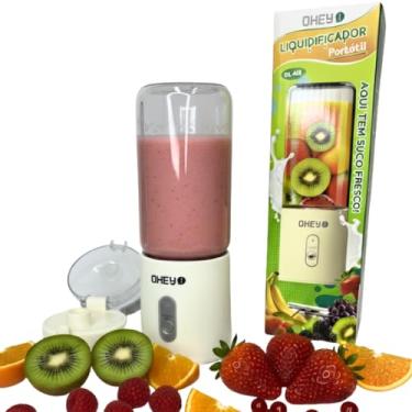 Imagem de Mini Liquidificador Portátil 40W - Copo Vidro 400ml, USB Recarregável, 6 Lâminas Aço Inox (Rosa)