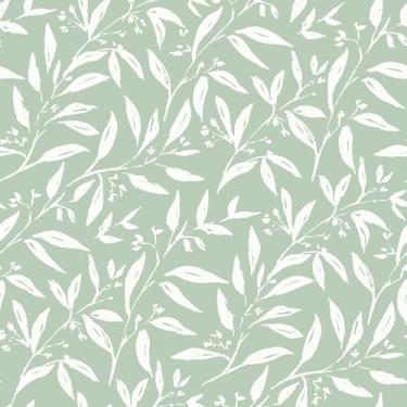 Imagem de VEELIKE Papel de parede boho folha verde vintage folhas tropicais papel de parede para quarto, sala de estar, casa de fazenda, 43 cm x 900 cm, autoadesivo, papel de parede verde e branco, papel de