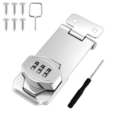 Imagem de Wopanxye Fechadura de ferrolho com senha rotativa de gabinete, deslizante de combinação de 3 dígitos, trava antifurto de segurança sem chave, para portão de garagem, porta de galpão de celeiro