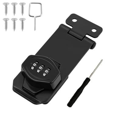 Imagem de Wopanxye Fechadura de ferrolho com senha rotativa de armário, deslizante de combinação de 3 dígitos, trava antifurto preta sem chave, para portão de garagem, porta de galpão de celeiro, armários