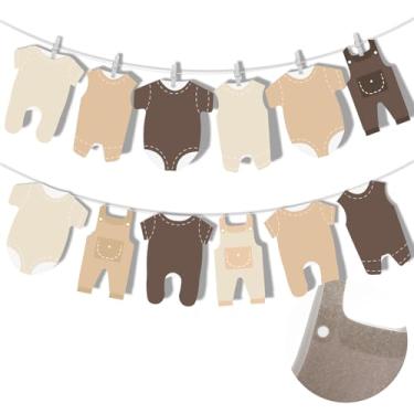 Imagem de Solsew Guirlanda de feltro marrom neutro para chá de bebê, 12 peças, body varal, faixa de roupa, roupa de chá de bebê, decorações de guirlanda para revelação de gênero, artigos de festa de aniversário