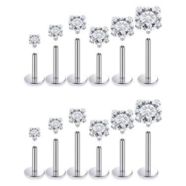 Imagem de Xnsjeyy Brincos de nariz 14G 16G com rosca interna e costas planas 316L aço cirúrgico tragus para frente hélice concha cartilagem lóbulo brincos stud medusa labret monroe piercing de lábio joias para