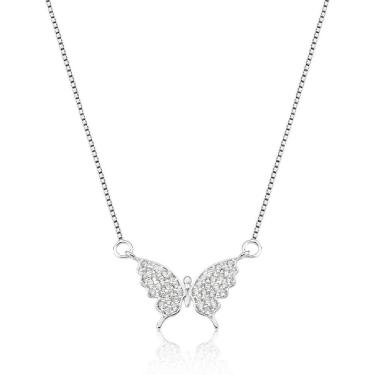 Imagem de Colar gargantilha prata 925 borboleta pingente zircônia 24p