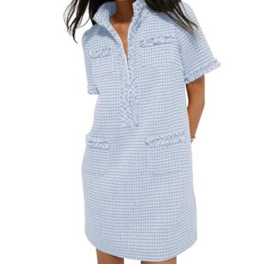 Imagem de Vestido PEHMEA Tweed, elegante, minivestido de festa em linha A, azul 