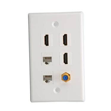 Imagem de Cryfokt Placa de Parede Ethernet, Placa de Parede de Interface Multimídia HD de 6 Portas, Instalação Decorativa de Encaixe CAT6, Cabeça de TV Profissional F para Casa