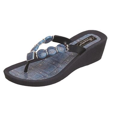 Imagem de Grandco Sandália feminina jeans V, Azul, 38