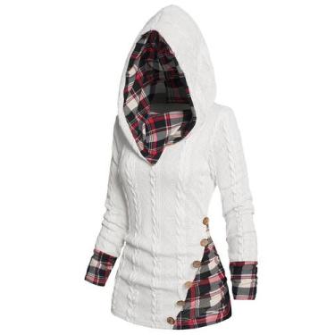 Imagem de Suéter feminino ZEZCLO, tricotado, tricotado, estampado xadrez, branco