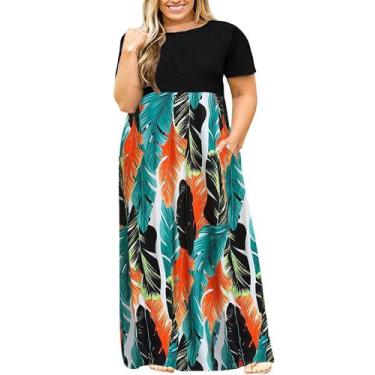 Imagem de Vestido feminino Halife plus size floral de primavera com bolsos