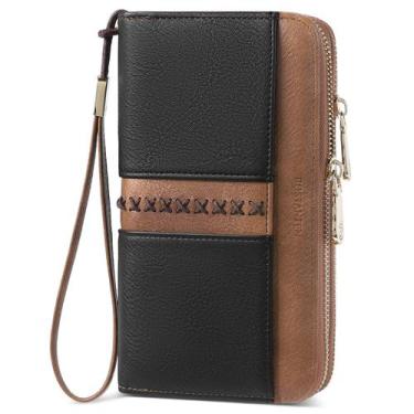 Imagem de Carteira BOSTANTEN RFID de couro com zíper duplo para mulher