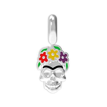 Imagem de Berloque de Prata 925 La Catrina Caveira Frida com Resina