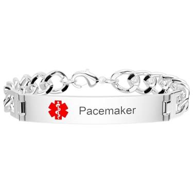 Imagem de Pulseira de alerta médico para mulheres e homens, pulseiras de aço inoxidável com identificação de alerta médico para diabéticos 1/2 D.N.R marcapasso epilepsia, 7in, Aço inoxidável, Sem Pedra Preciosa