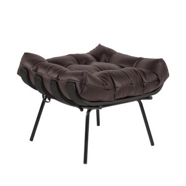 Imagem de Puff Decorativo Sala de Estar Costela Base Preta Couro Marrom - Gran Belo