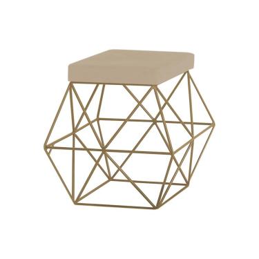 Imagem de Puff Decorativo Sala de Estar Base Gold Trixie Veludo Bege - Gran Belo