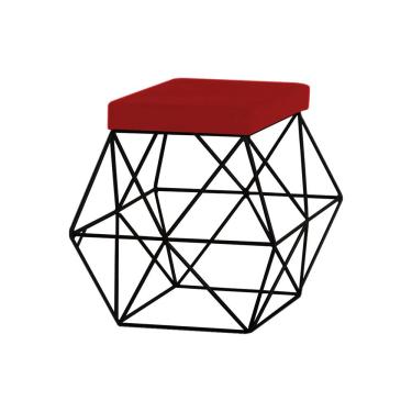 Imagem de Puff Decorativo Sala de Estar Base Preto Trixie Veludo Vermelho - Gran Belo