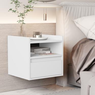 Imagem de Mesa de Cabeceira suspensa com porta basculante Miguel Cor Branco - Comprar Moveis em Casa