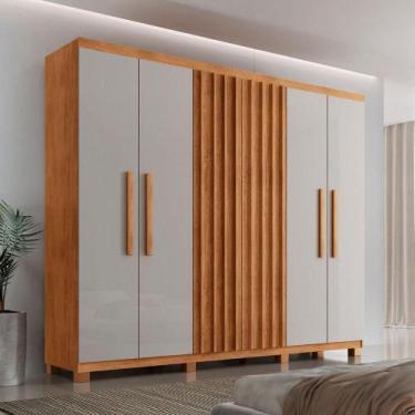 Imagem de Guarda Roupa Casal Roma Mdf 6 Portas 2 Gavetas Com Pés Naturalle/off W