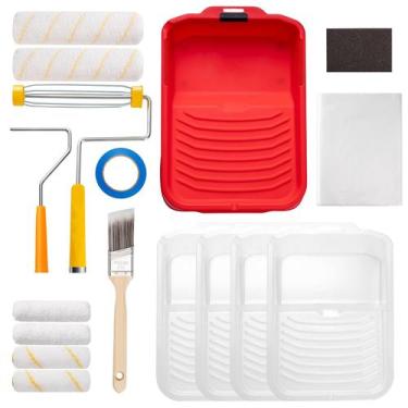 Imagem de Kit de rolos de pintura Mister Rui de 17 peças com bandeja antiderrapa