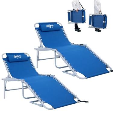 Imagem de #WEJOY 2 peças de lounge com mesa lateral para ambientes externos, cadeira reclinável ajustável de 5 posições para praia, sol, pátio, piscina, gramado, assento, portátil, acampamento, cadeira