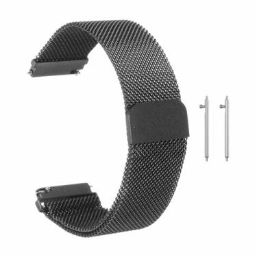 Imagem de HARFINGTON Pulseira de relógio de malha de aço inoxidável de substituição de metal de liberação rápida com fivela magnética para homens e mulheres, Preto, 12mm