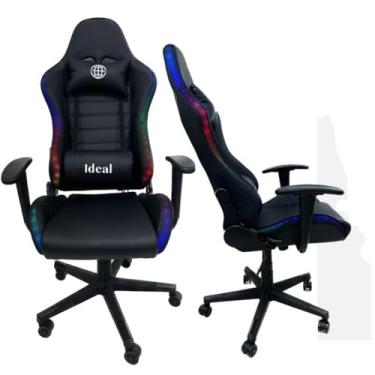 Imagem de Cadeira Gamer Ideal RGB, Giratória, Reclinável 180°, Couro Sintético Premium, Estrutura Metálica - Sortida