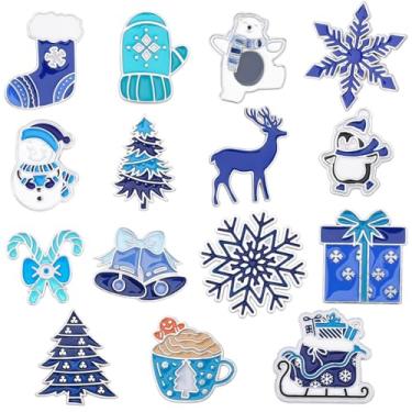 Imagem de SANNIX Alfinetes de inverno, 15 peças de alfinetes de lapela esmaltados natalinos azuis de Natal broches sortidos de boneco de neve de floco de neve para roupas de férias, bolsas, chapéus, acessórios