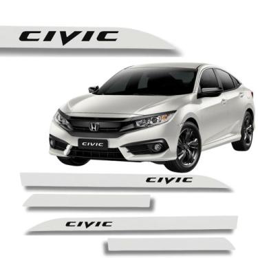 Imagem de Jogo Friso Slim Lateral Honda Civic Original com Grafia Cores, Branco 
