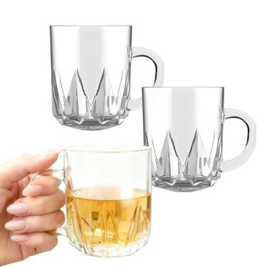 Imagem de Kit 2 Caneca Copo De Vidro Transparente Café Chá Cappuccino Alça Com B