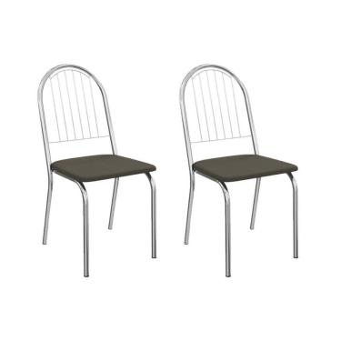 Imagem de Cadeira De Cozinha Noruega 2c077cr Aço Kit 2 Un Cromado-suede Escuro - Kappesberg