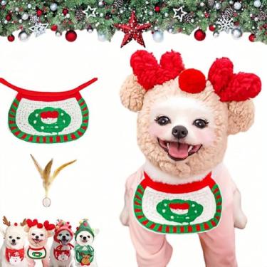 Imagem de Adorável chapéu de pom-pom de árvore de Natal para cães – Boné festivo ajustável para filhotes de renas de gato, chifres de alce, faixa de cabeça para animais de estimação fofos, acessórios para